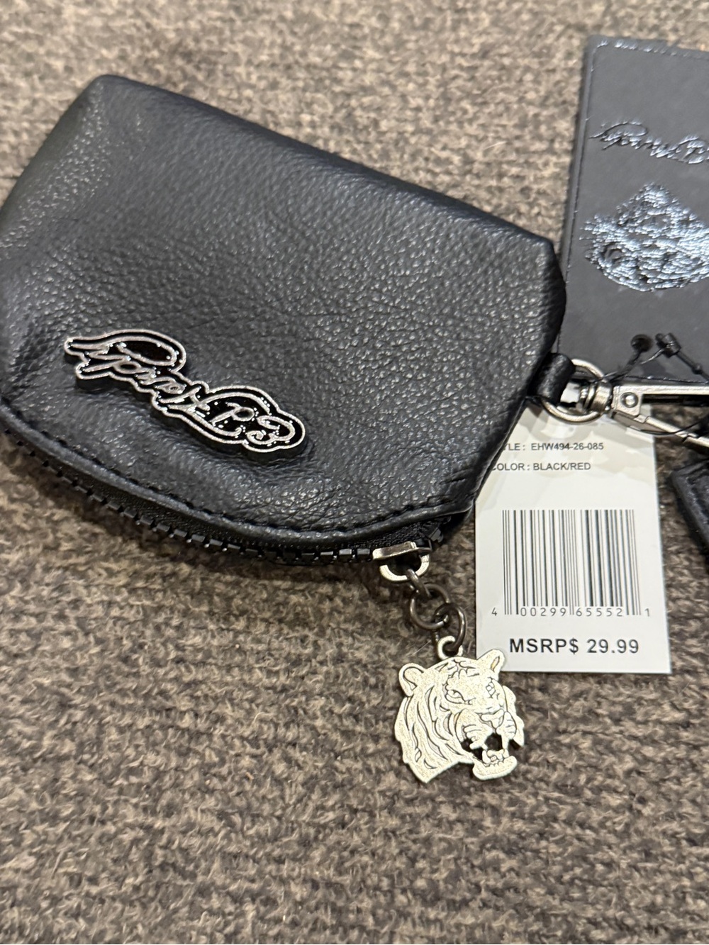 Ed Hardy Black & Red Floral Skull Wristlet Keychain Set - Picture 5 of 11